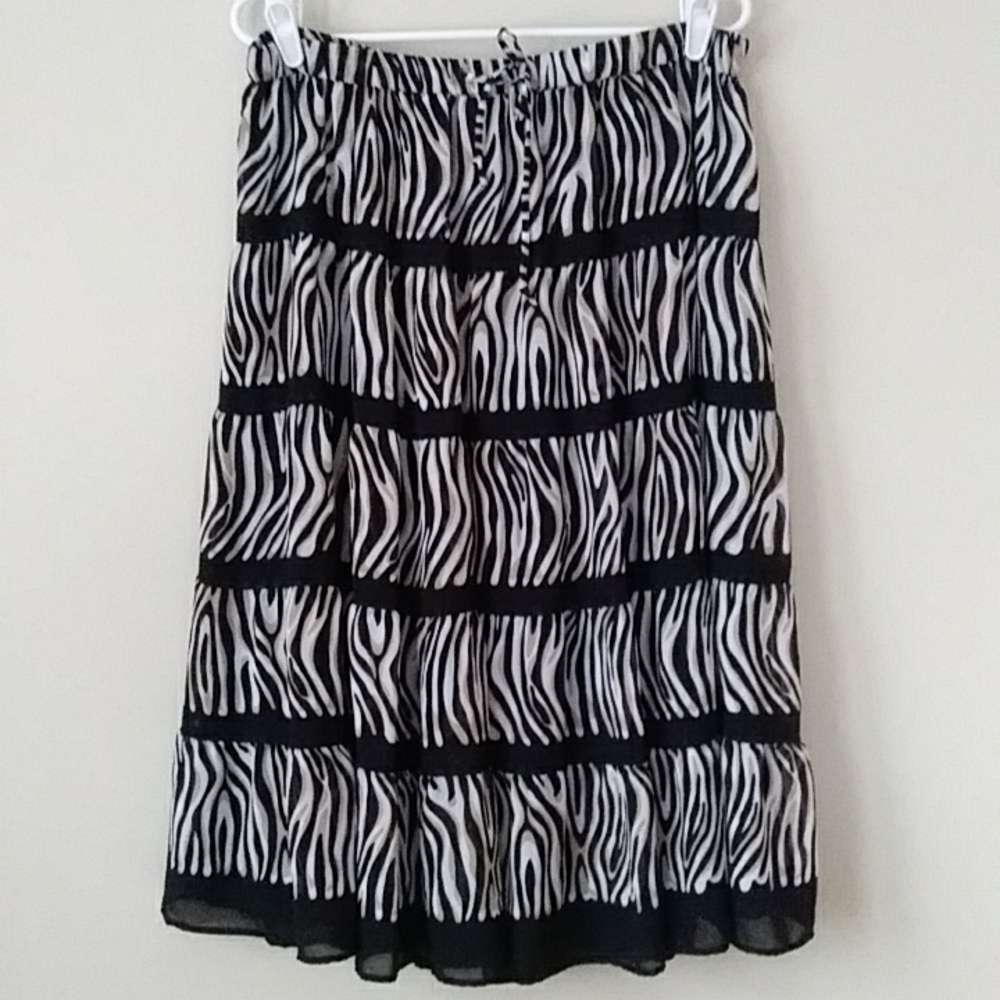 Alfred Dunner Zebra Print Lined Full Skirt Plus Size 16 Black White Tan
